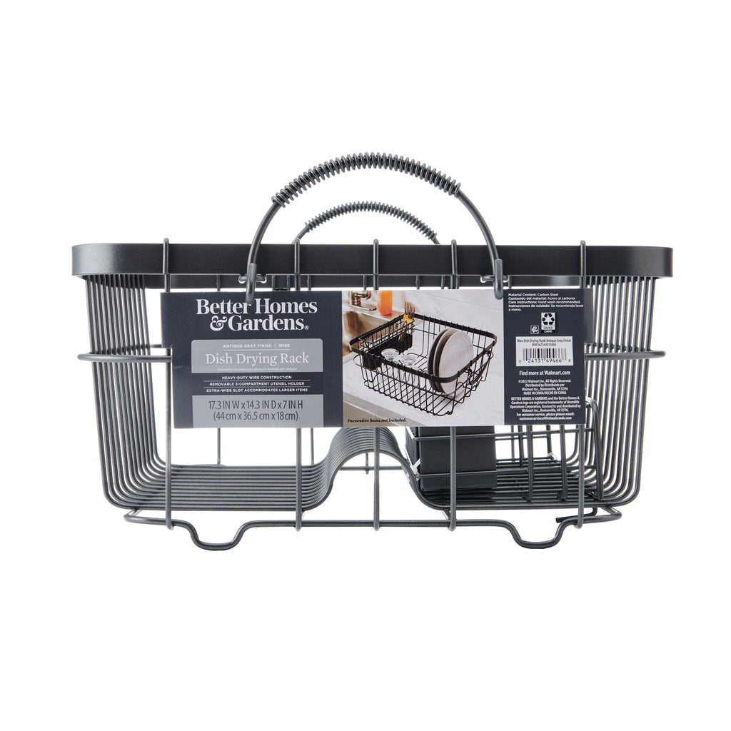  Metal Dish Rack with Caddy, Antique Gray, Best Used for Dish Drying and Sink Organization