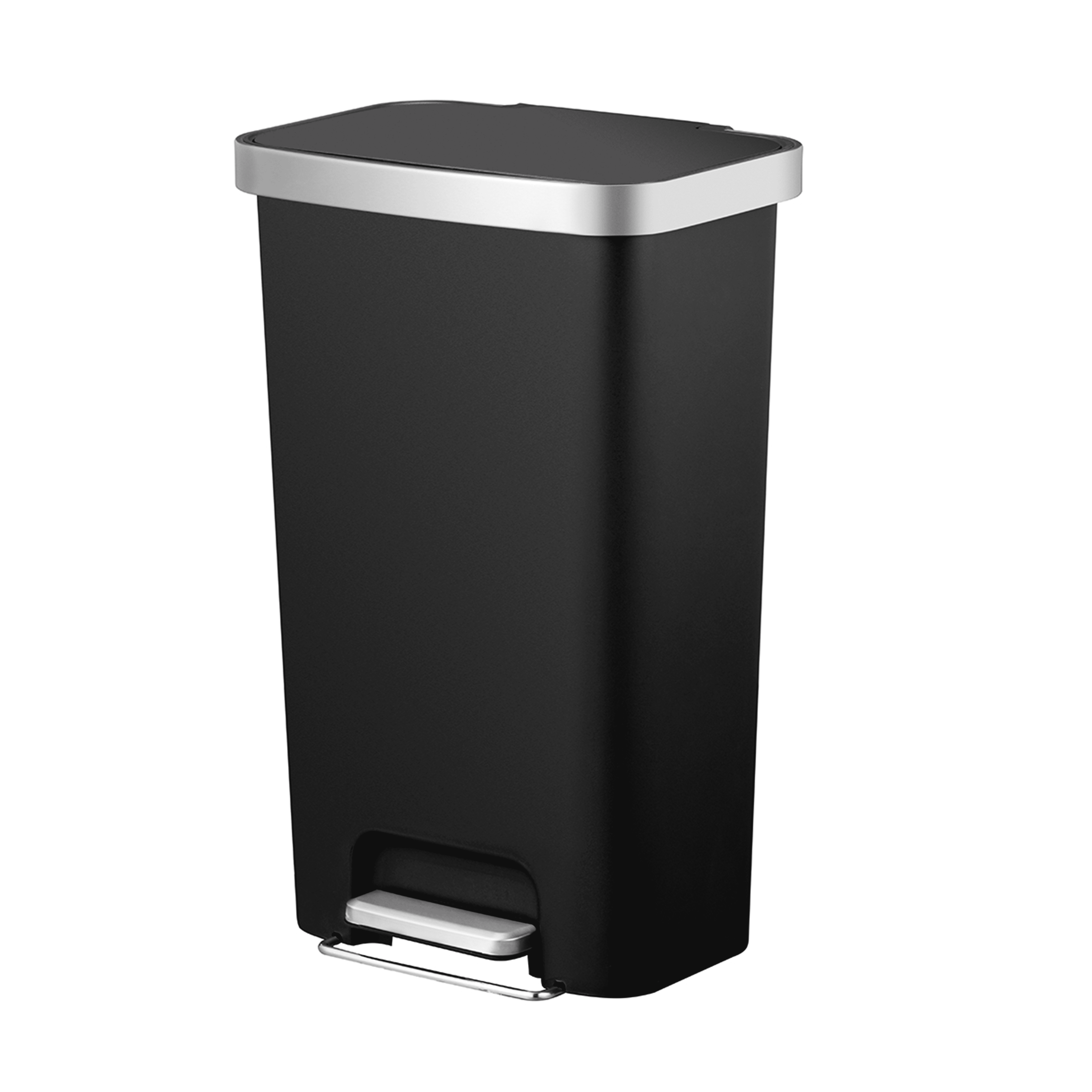  Kitchen Trash Can, 11.9 Gallon Plastic Step Garbage Bin with Soft Close Lid, Black