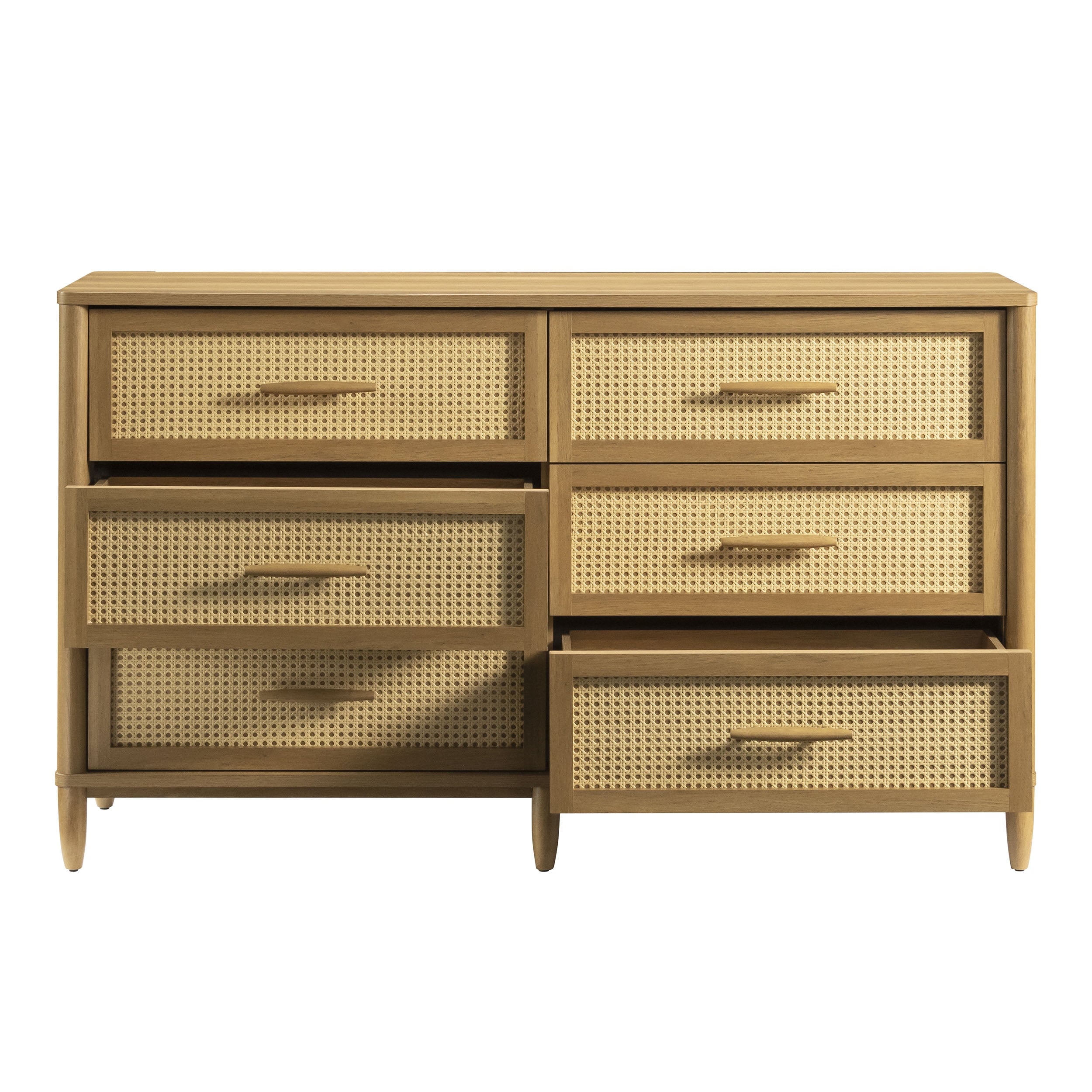  Springwood Caning 6-Drawer Dresser, Light Honey Finish