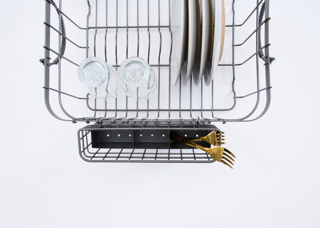  Metal Dish Rack with Caddy, Antique Gray, Best Used for Dish Drying and Sink Organization