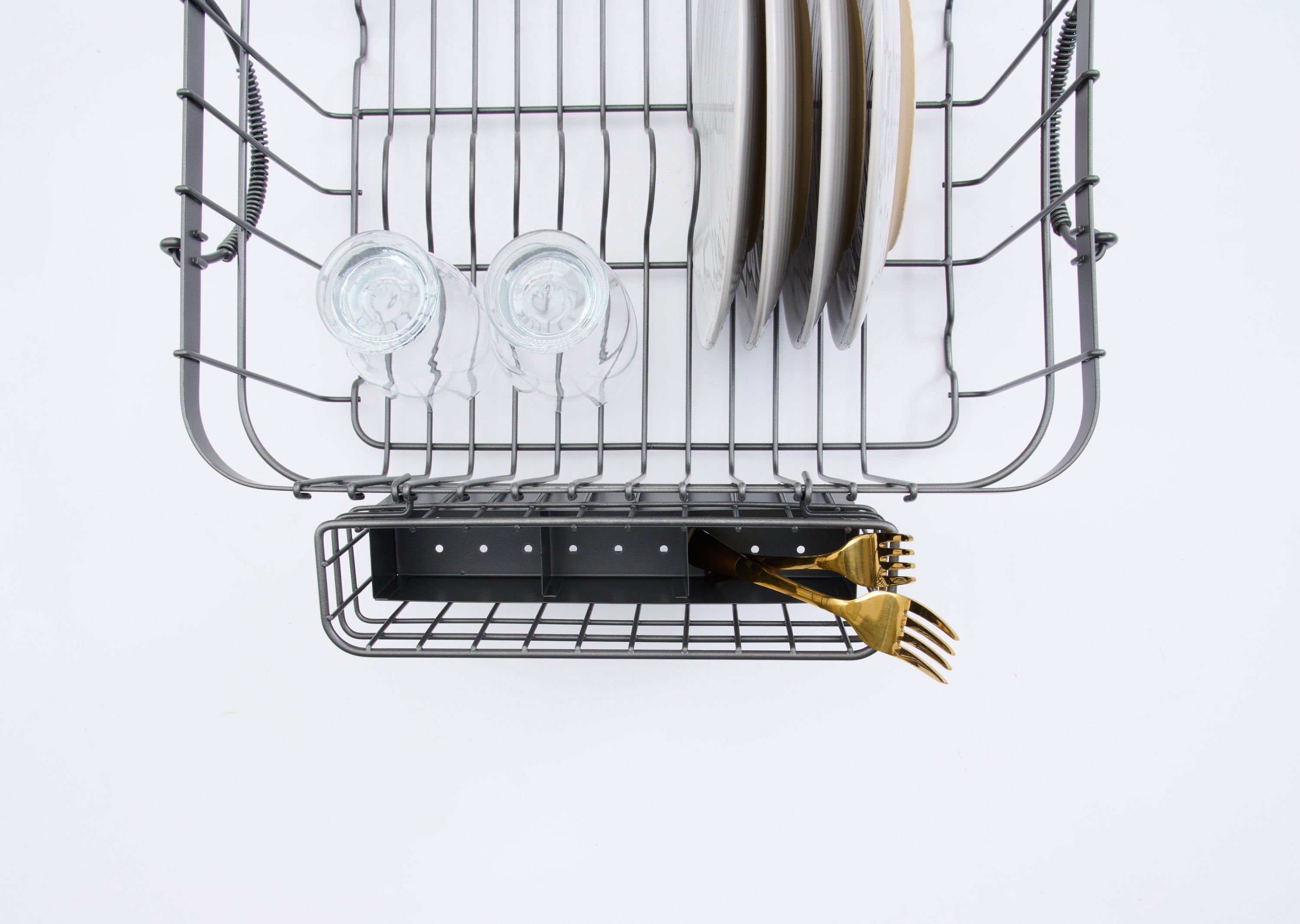  Metal Dish Rack with Caddy, Antique Gray, Best Used for Dish Drying and Sink Organization