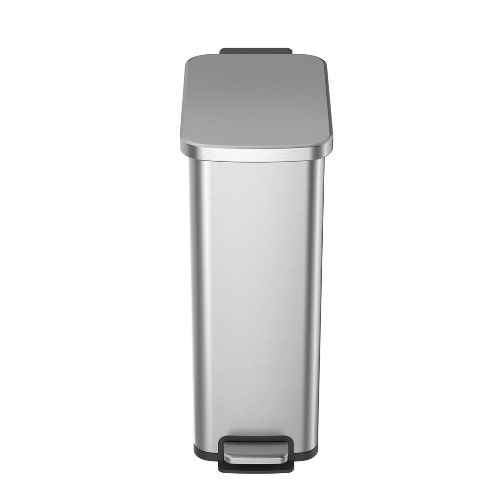  Kitchen Trash Can, 7.9 Gallon Stainless Steel Slim Step Garbage Bin with Soft Close Lid, Silver