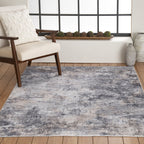  5' x7' Grey Beige Abstract Machine Washable Faux Fur Indoor Area Rug