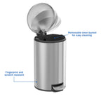  Bathroom Trash Can, 3.1 Gallon Small Stainless Steel Step Garbage Bucket Bin with Soft Close Lid, Silver