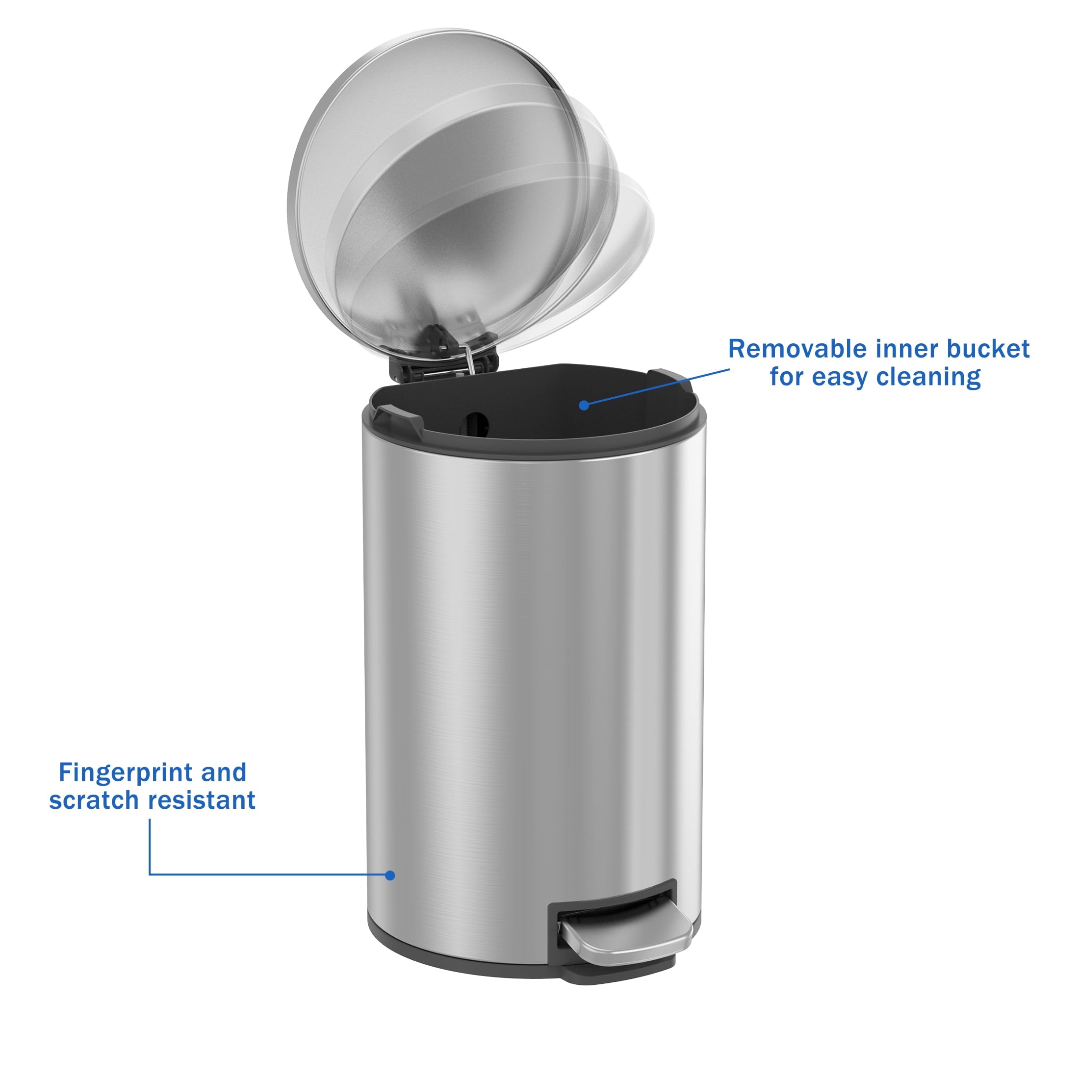  Bathroom Trash Can, 3.1 Gallon Small Stainless Steel Step Garbage Bucket Bin with Soft Close Lid, Silver