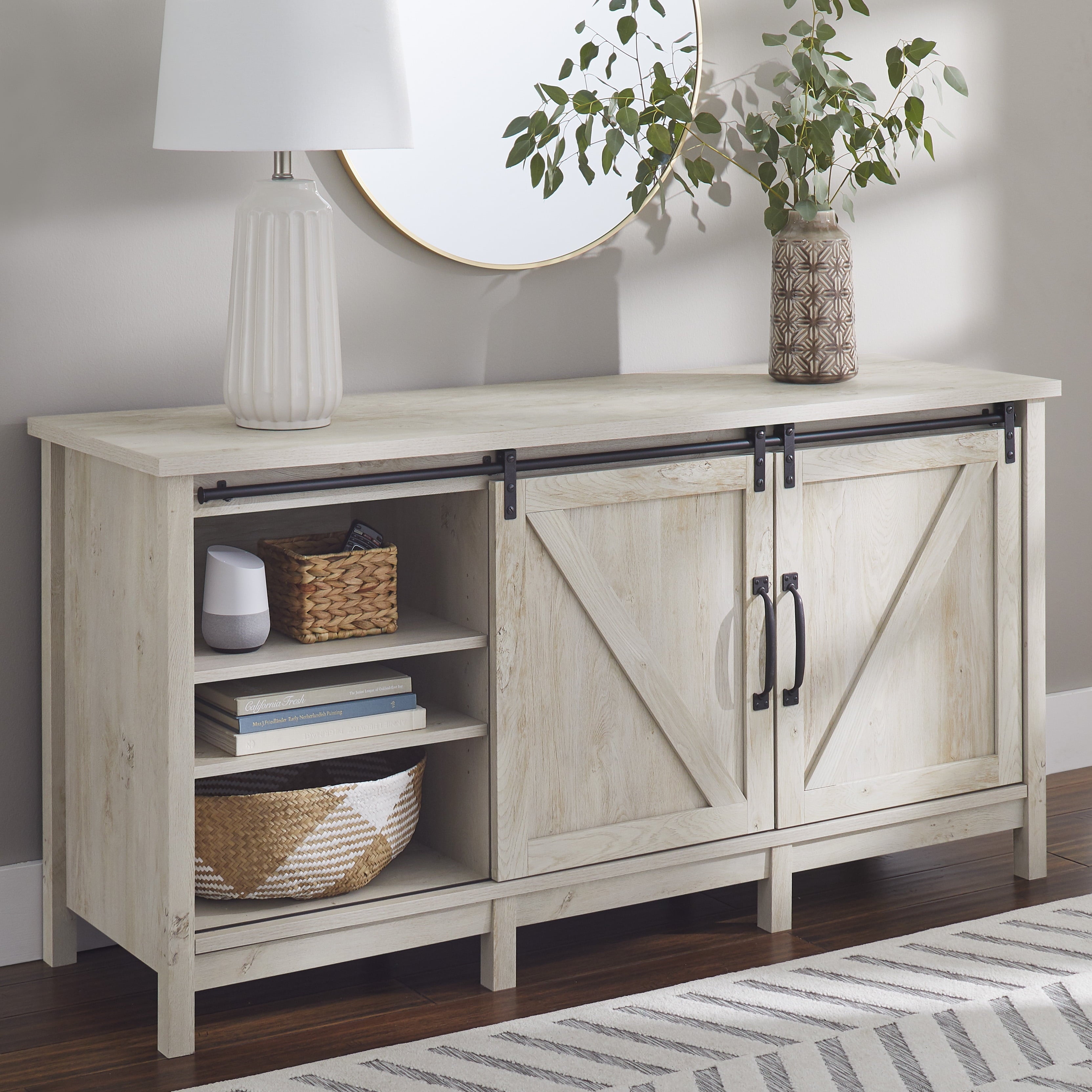  Modern Farmhouse TV Stand for TVs up to 70", Rustic White Finish