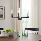  16 in Matte Black 3 Light Chandelier with Clear Glass - Contemporary Style