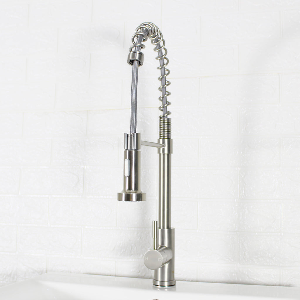  Elmont Single Handle Pull-Down Kitchen Faucet with Spring Neck, Satin Nickel