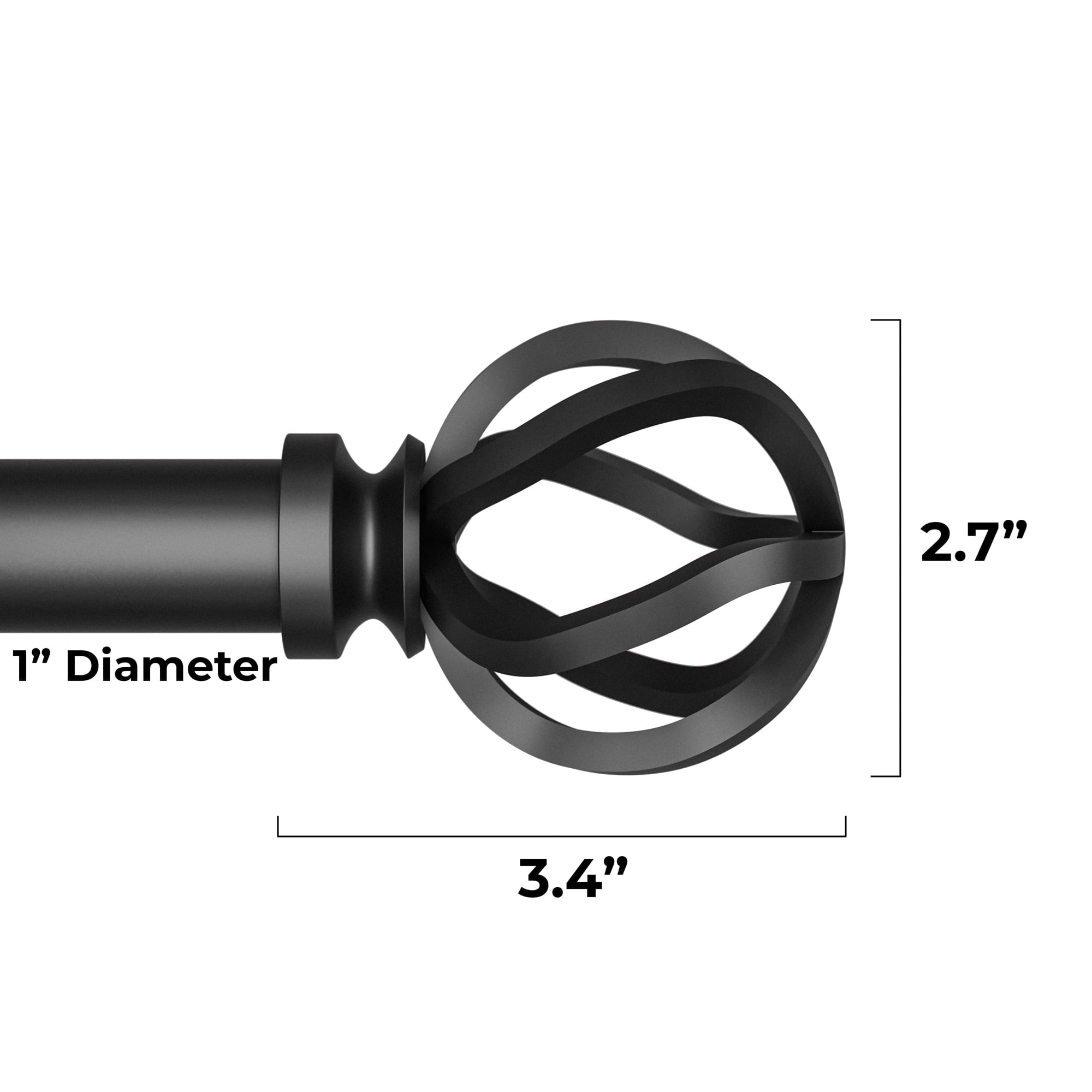  1" Matte Black Cage Adjustable Single Curtain Rod Set, 120" to 180"