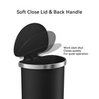  Large Kitchen Trash Can, 14.5 Gallon Plastic Semi Round Step Garbage Bin with Soft Close Lid, Black