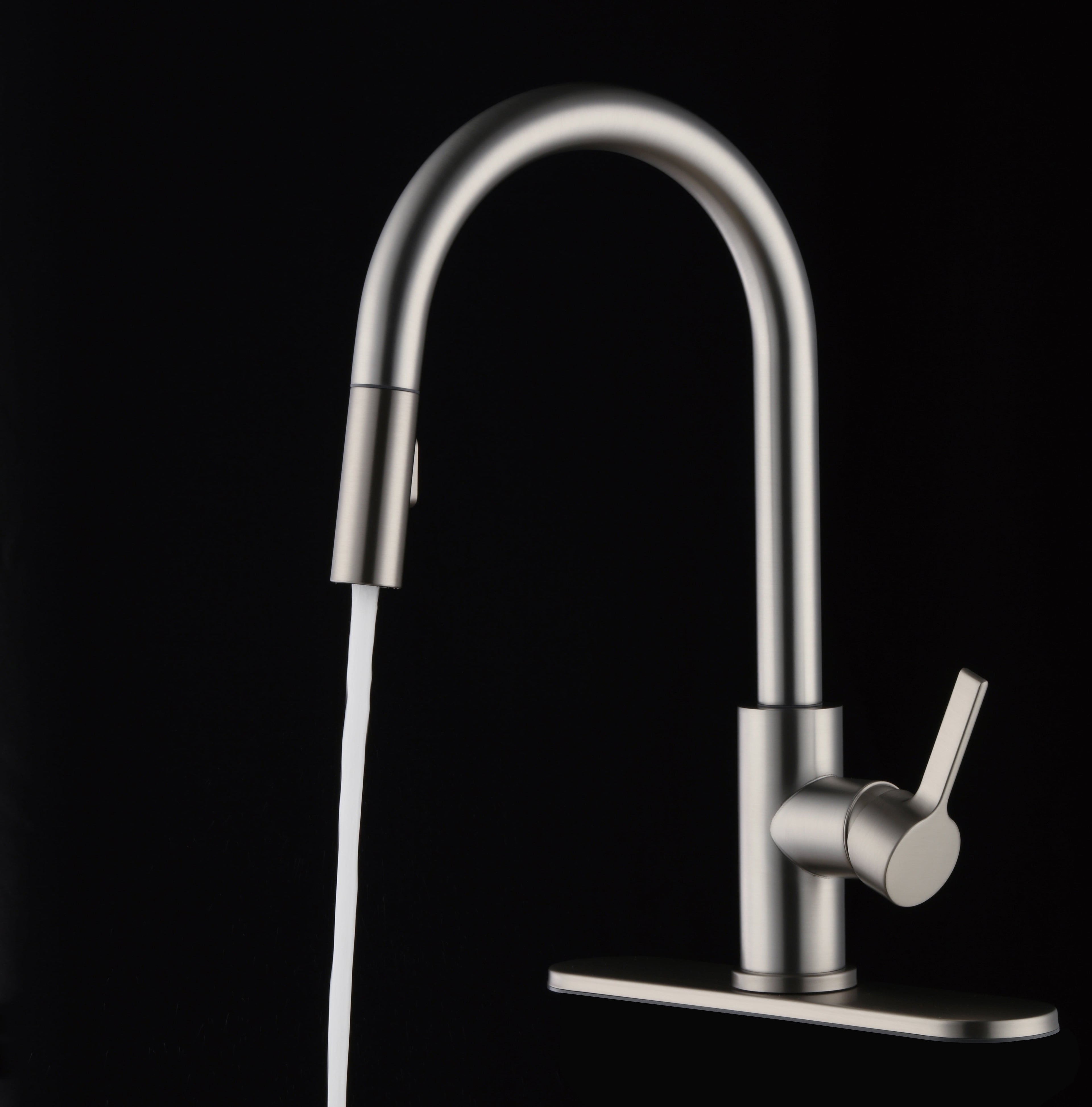  Pull Down Kitchen Faucet with Soap Dispenser in Satin Nickel