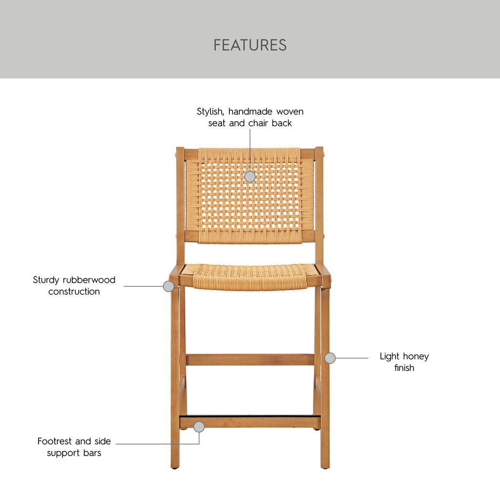  Vista Woven Counter-Height Stools 2 Pack, Light Honey Finish