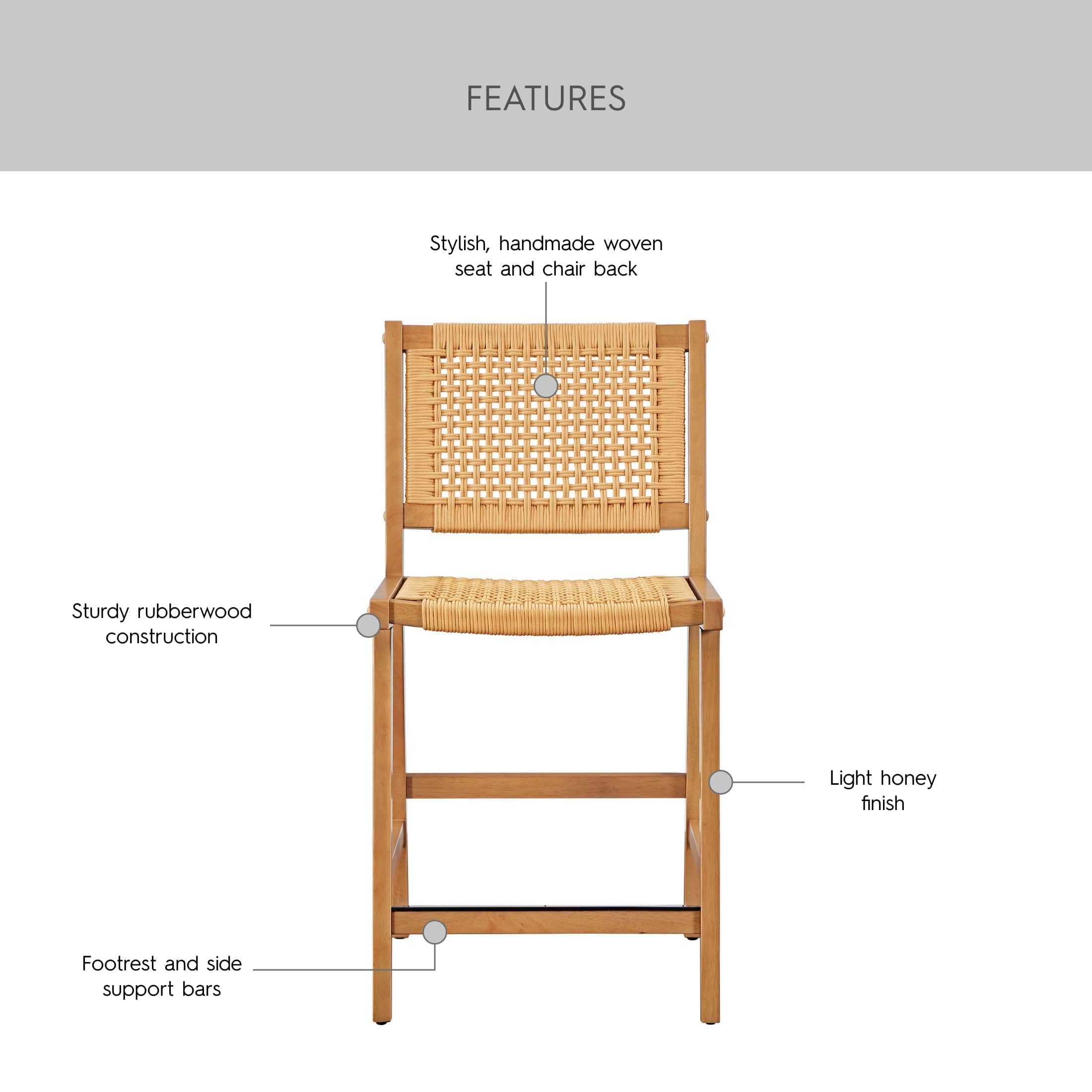  Vista Woven Counter-Height Stools 2 Pack, Light Honey Finish