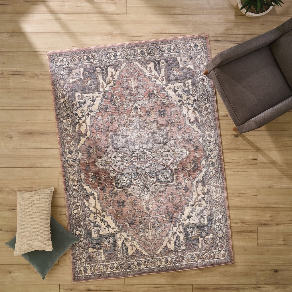  Mauve Persian Medallion Indoor Area Rug, 5' x 7'