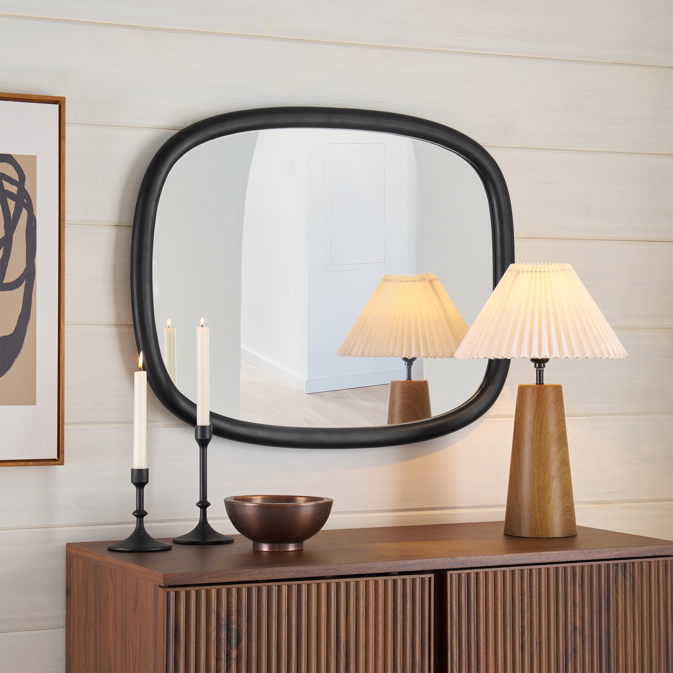  Soft Organic Wood Frame Wall Mirror, 24x30 Inch, Black