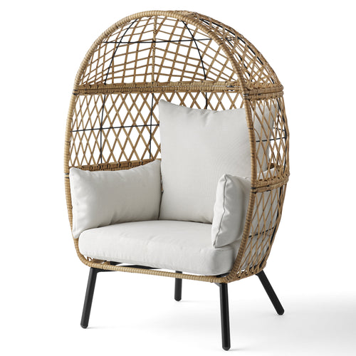  Ventura Boho Outdoor Wicker Stationary Kid's Egg Chair, Tan