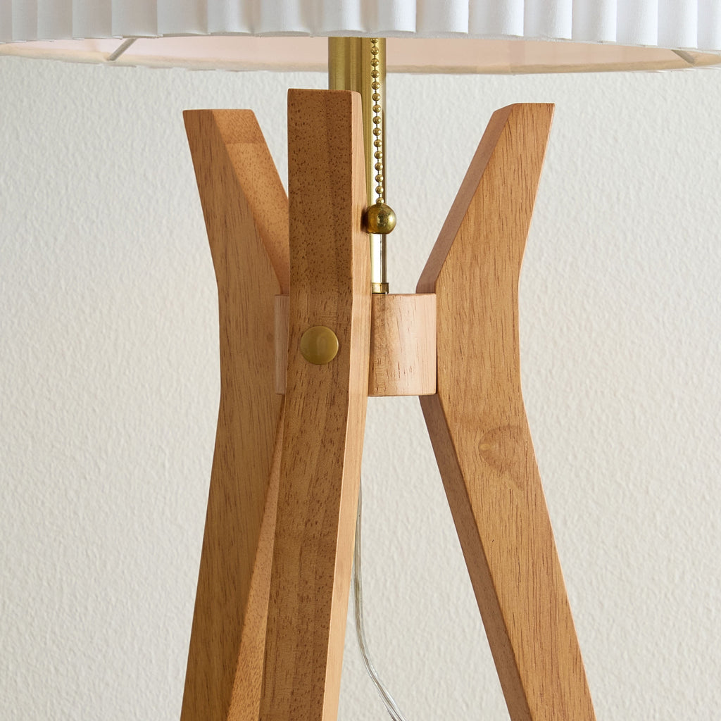  24" Tripod Table Lamp with Natural Wood Base and Pleated Shade