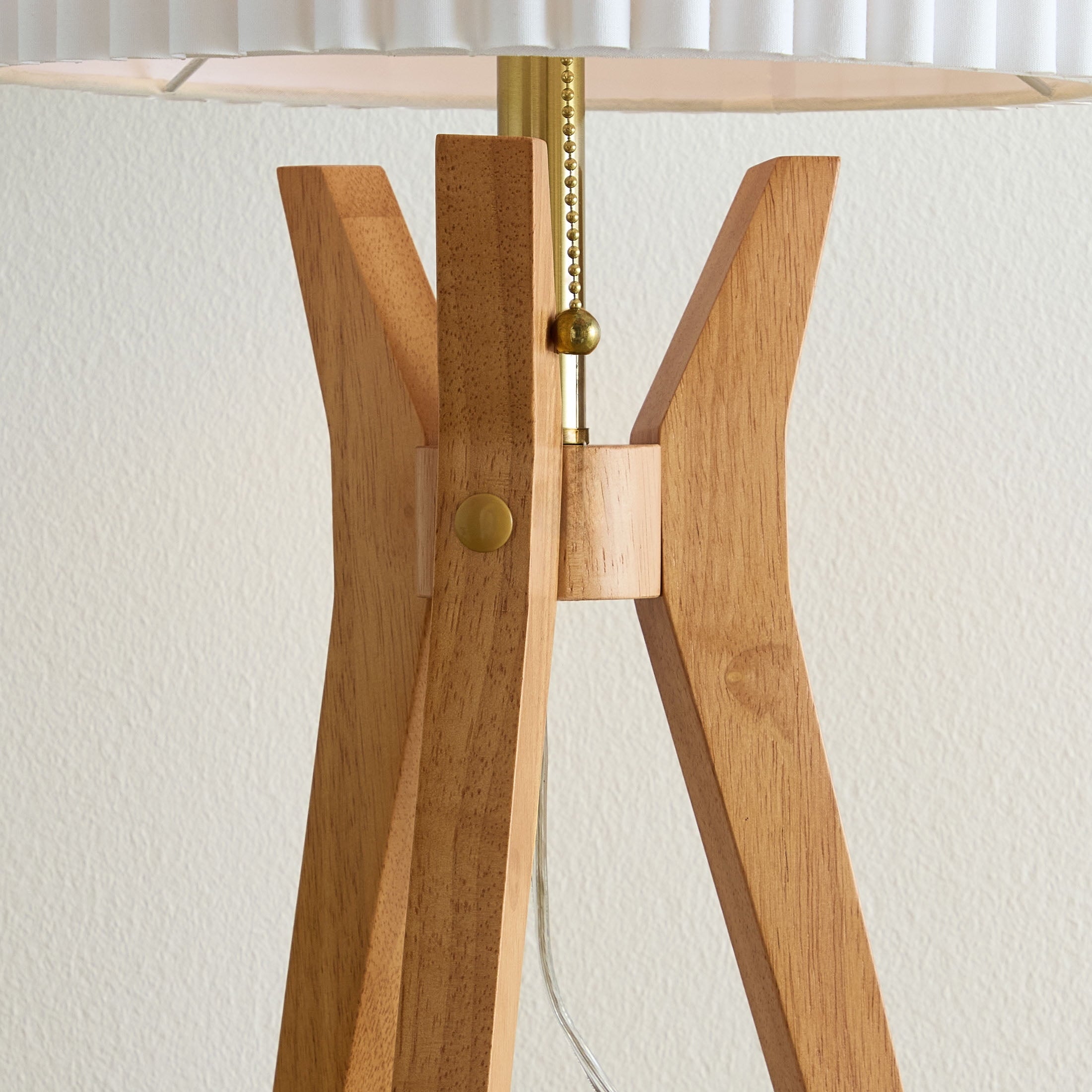  24" Tripod Table Lamp with Natural Wood Base and Pleated Shade