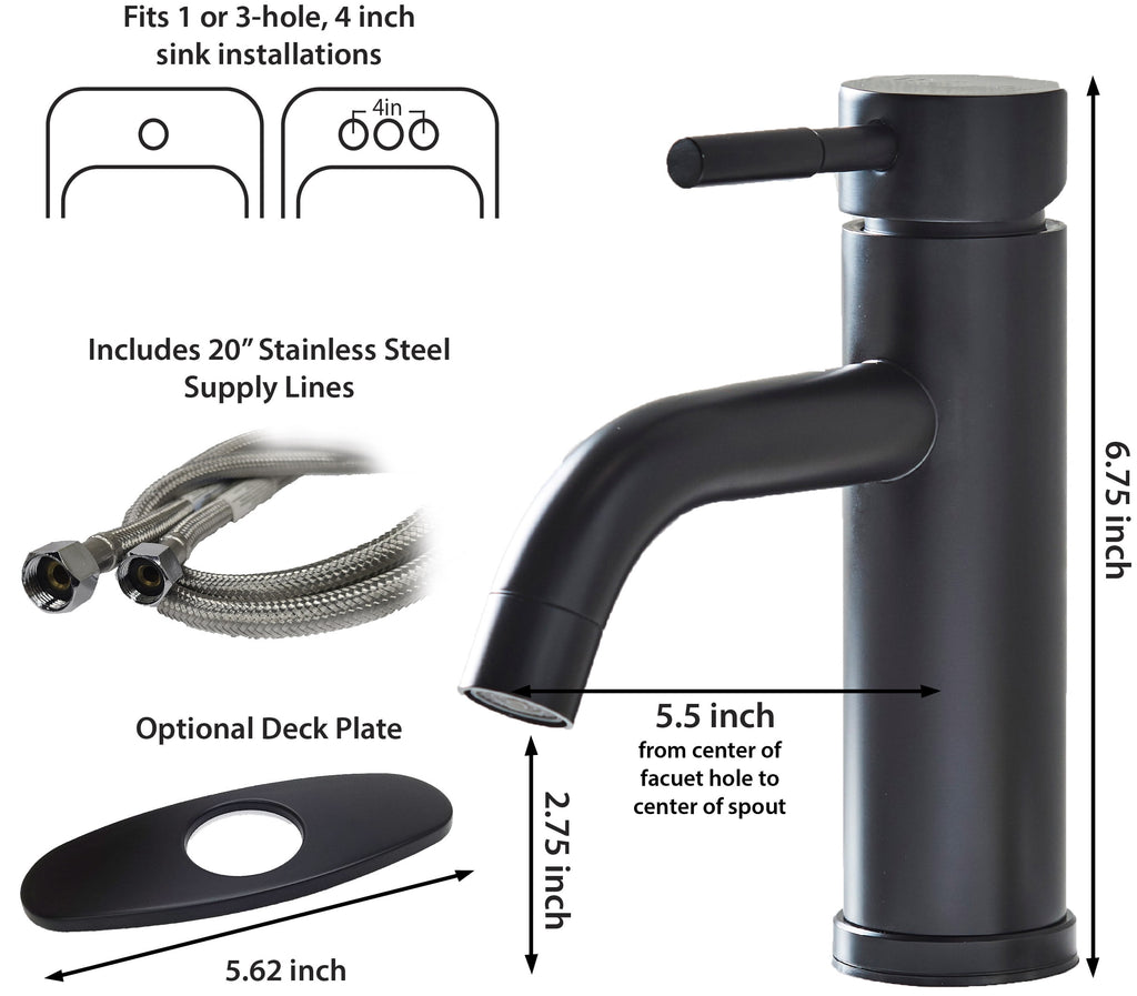  Elmont Single Handle Bathroom Sink Faucet, Matte Black, Includes Push Pop-Up Drain