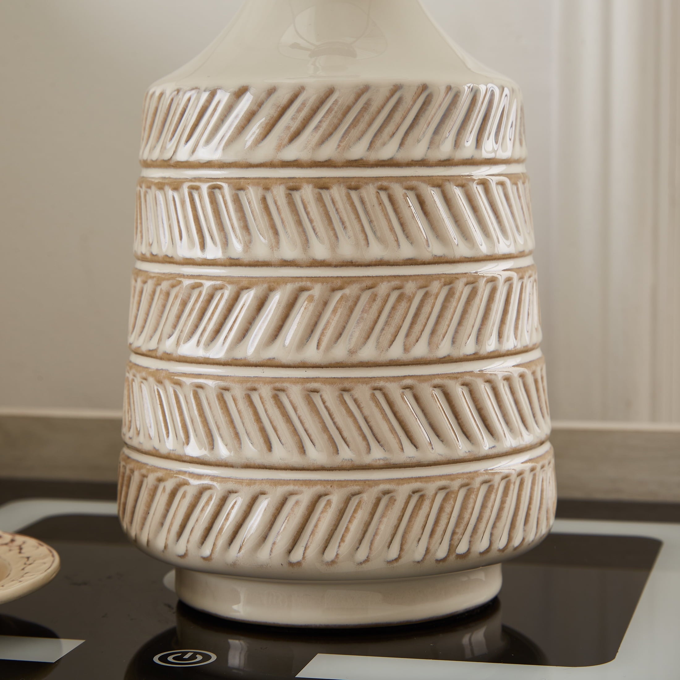  17"H Reactive Glaze Ceramic Table Lamp with White Fabric Shade