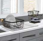  Metal Dish Rack with Caddy, Antique Gray, Best Used for Dish Drying and Sink Organization