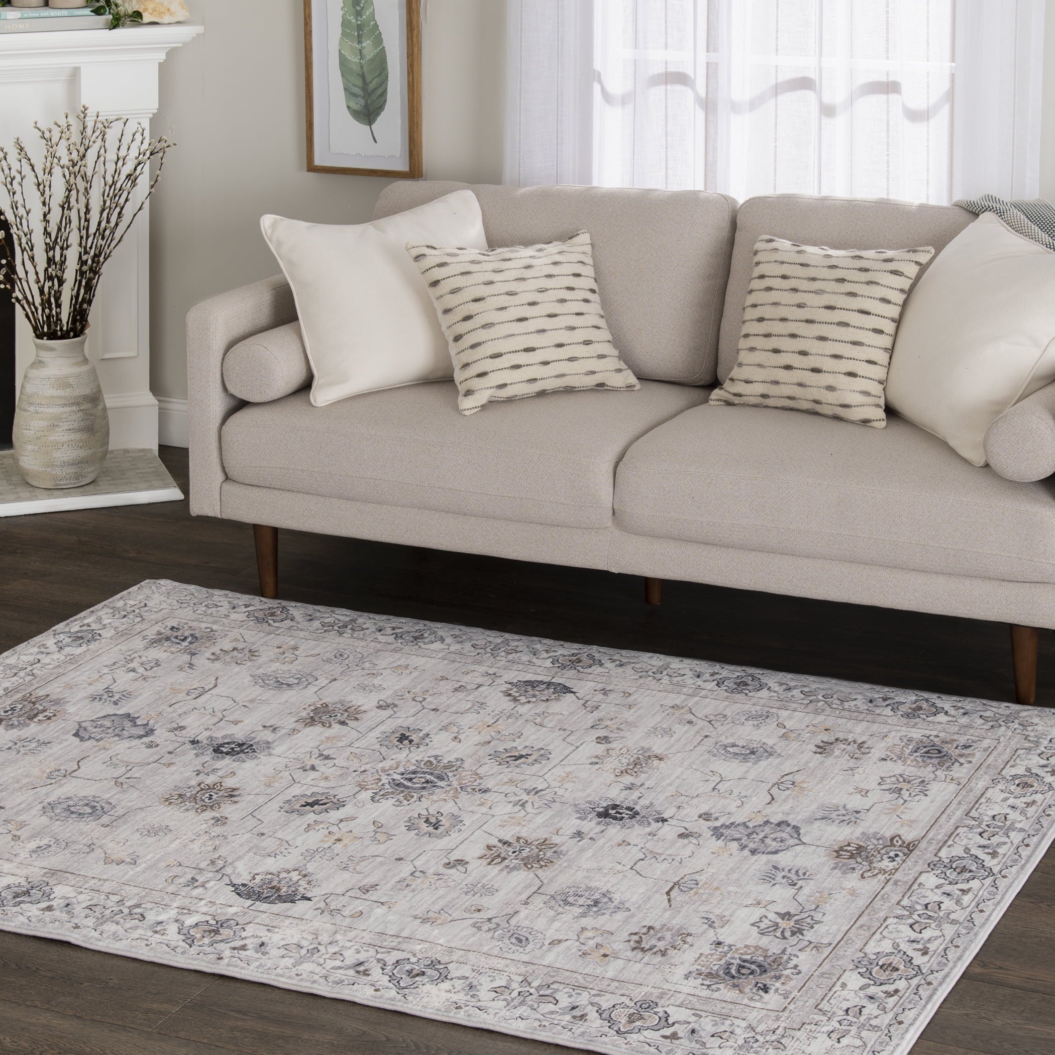  Persian Blooms Ivory Faux Fur Indoor Area Rug, 7'x9'10"