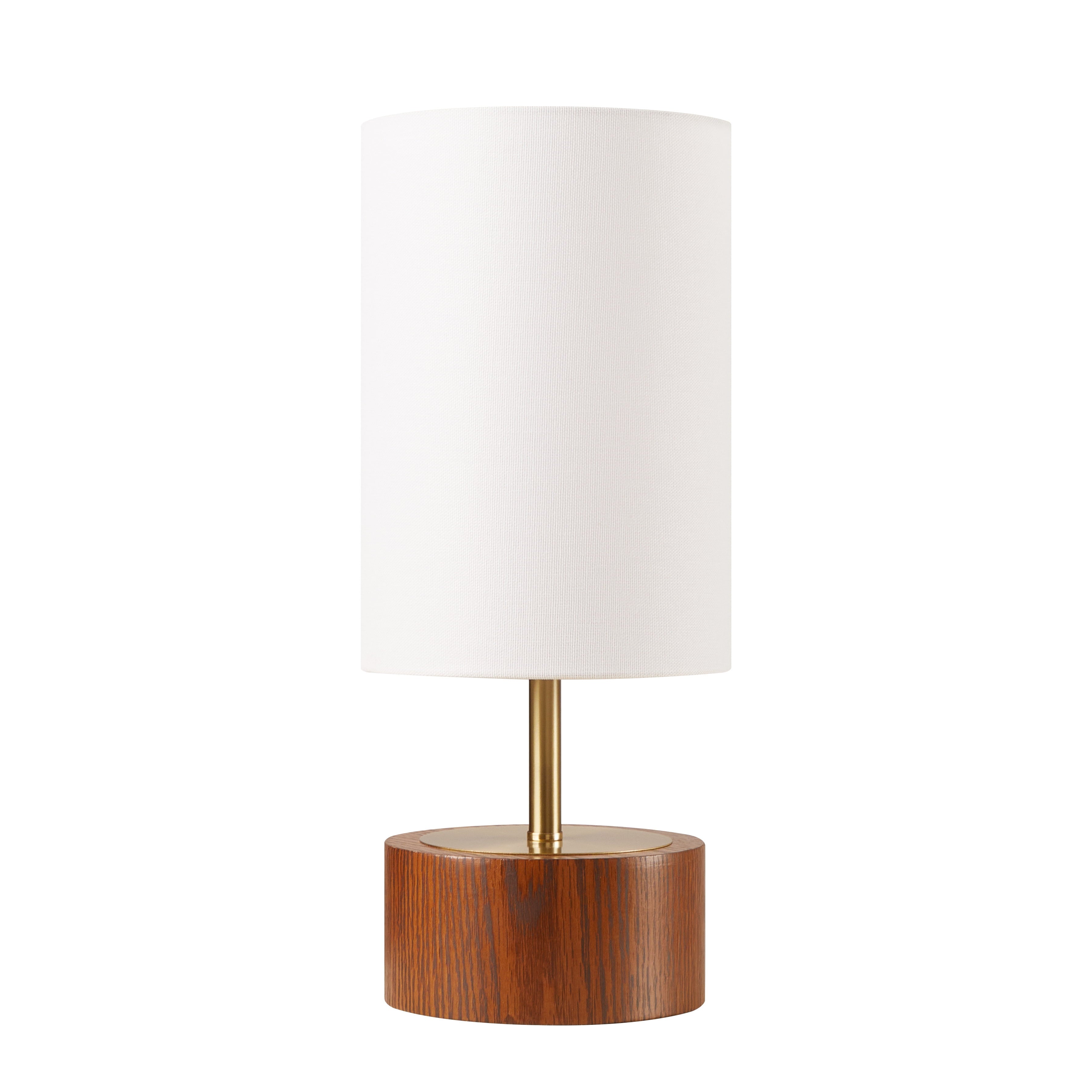  16.25" Walnut and Brushed Brass Finish Woodgrain Touch Table Lamp