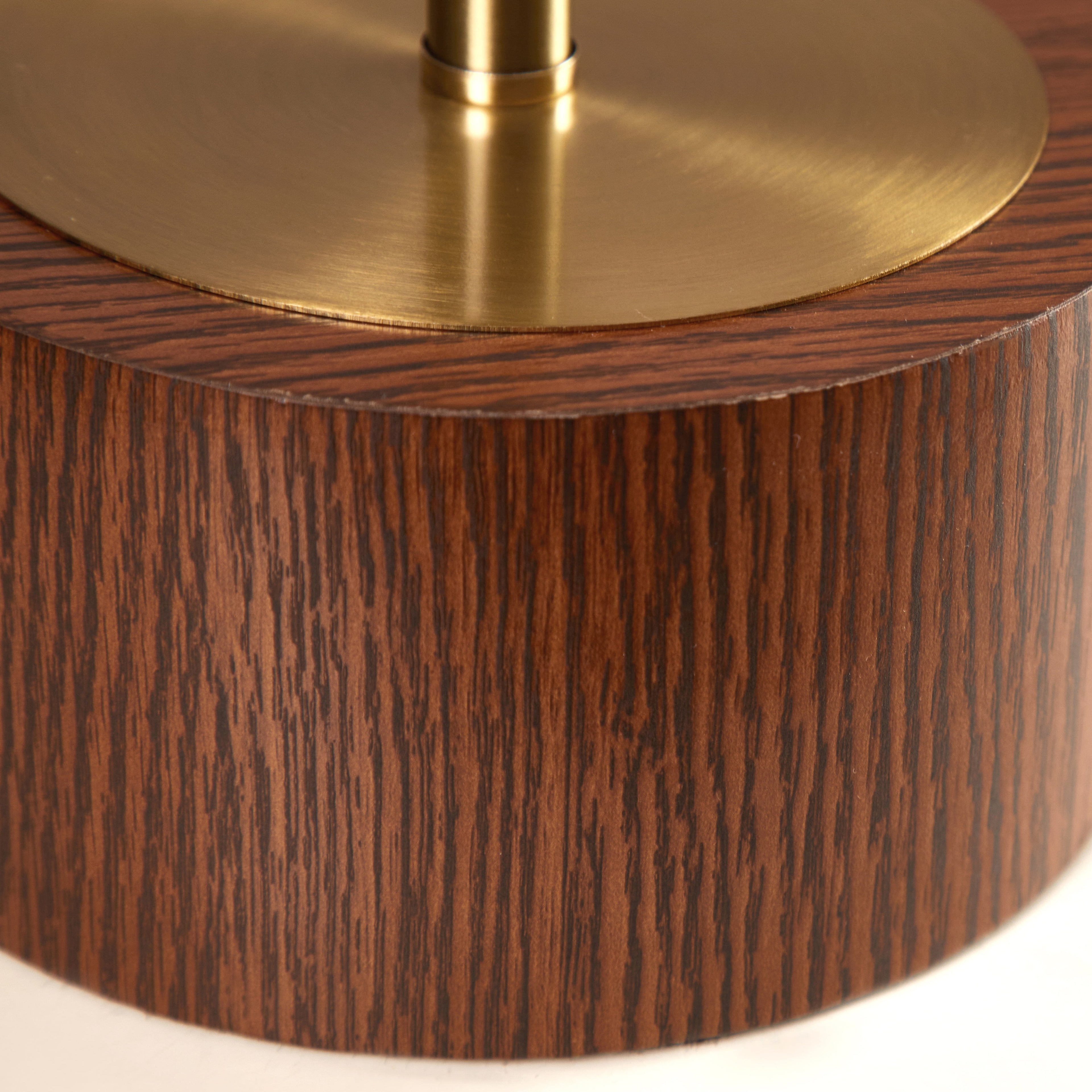  16.25" Walnut and Brushed Brass Finish Woodgrain Touch Table Lamp