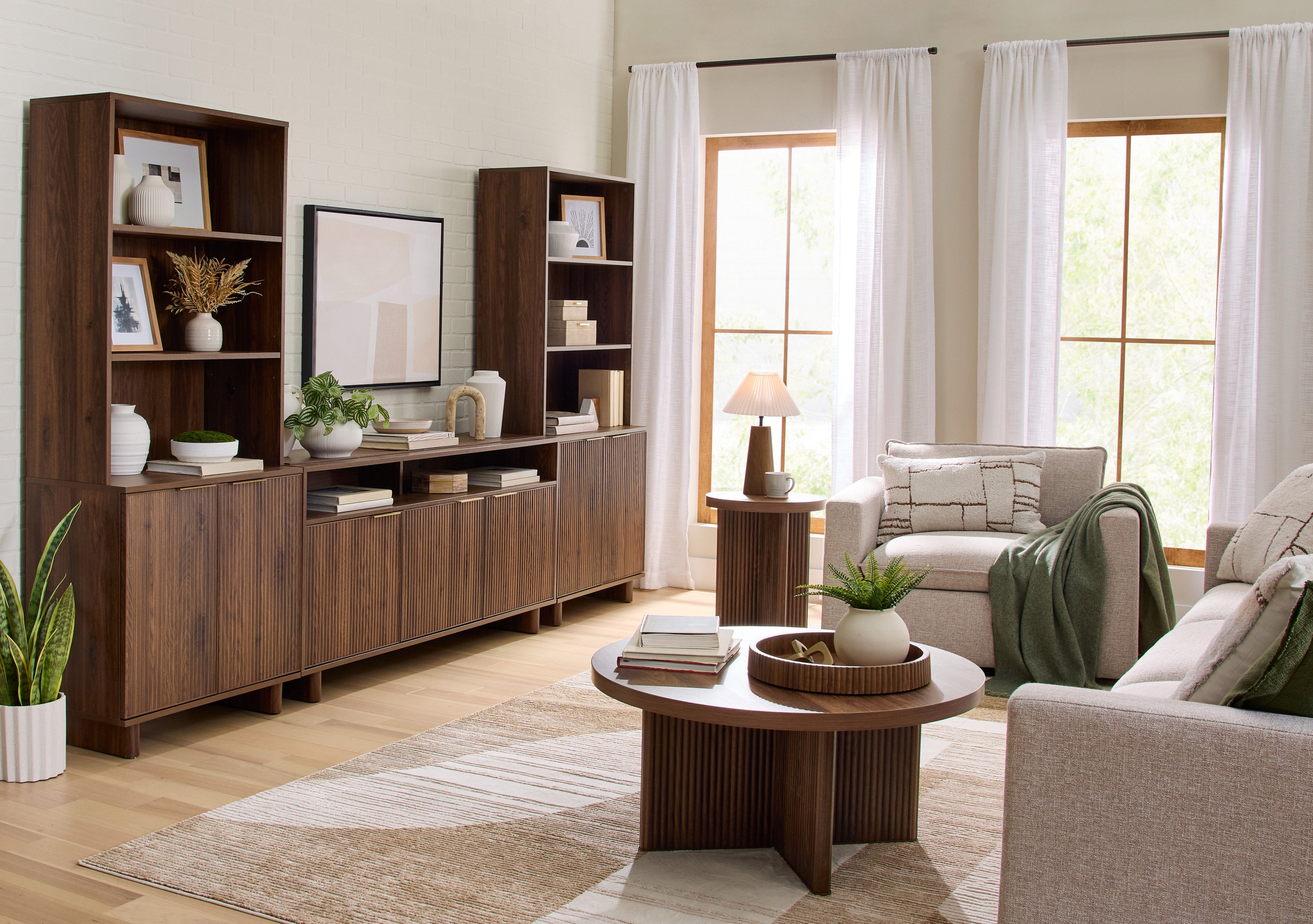  Lillian Fluted End Table, Walnut Finish