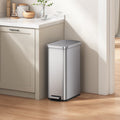  Kitchen Trash Can, 13.2 Gallon Stainless Steel Slim Step Garbage Bin with Soft Close Lid, Silver