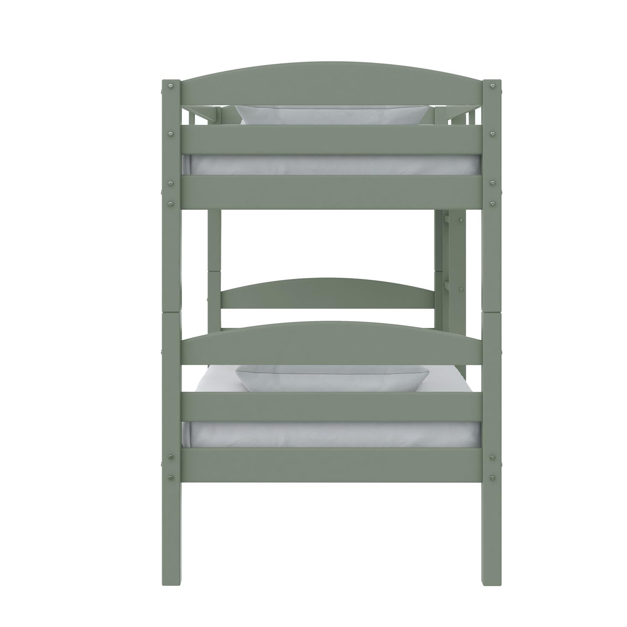 (2 pack)  Leighton Kids Solid Wood Twin-over-Twin Convertible Bunk Bed with Ladder and Guardrails, Sage Green