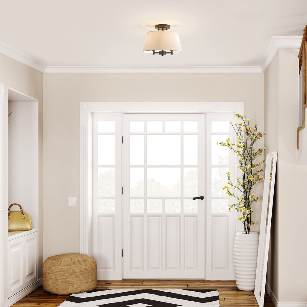  2-Light Matte Black Indoor Flush Mount Light, Fabric Shade, Bulbs Included