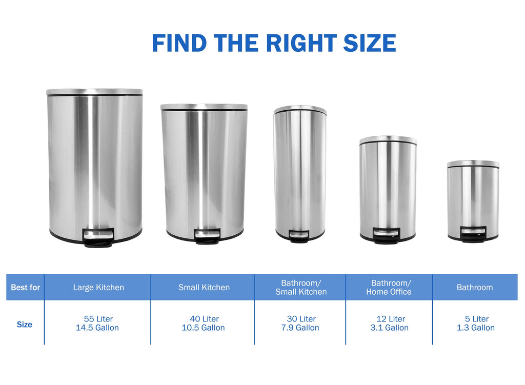  Kitchen Trash Can, 7.9 Gallon Stainless Steel Round Step Garbage Bin with Soft Close Lid, Silver