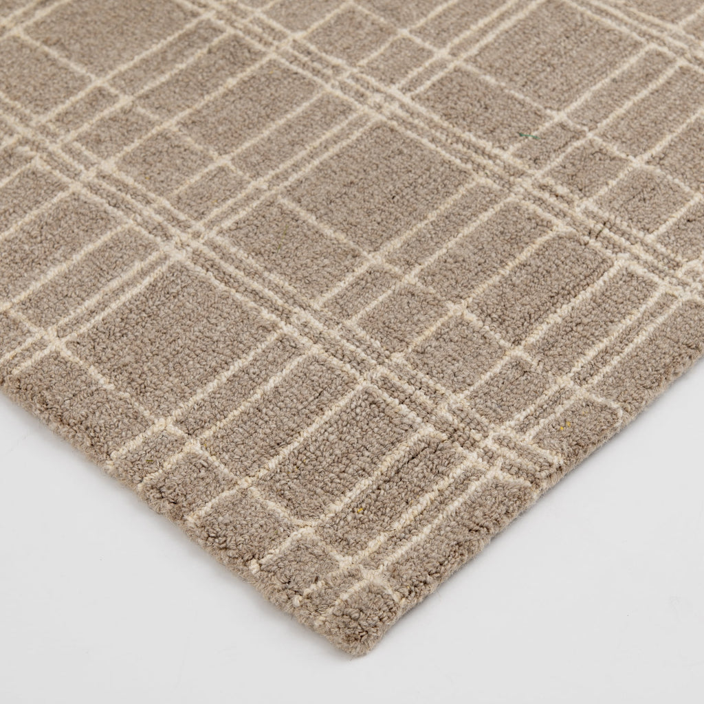  Beige Plaid Wool Indoor Area Rug, 7'10"x9'10"