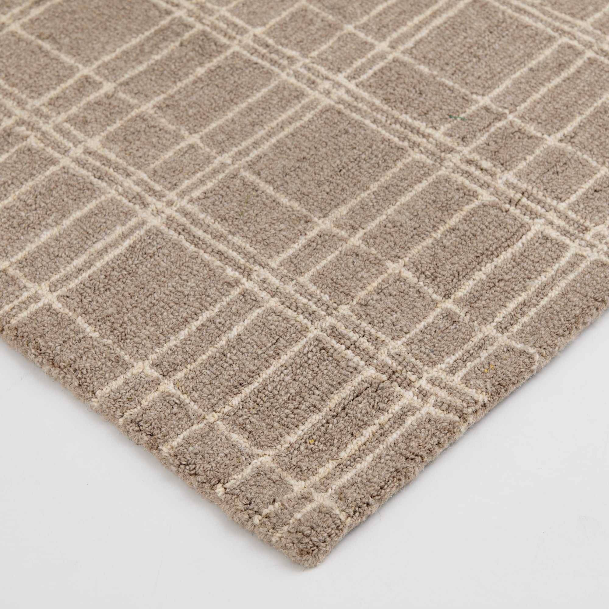  Beige Plaid Wool Indoor Area Rug, 7'10"x9'10"