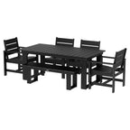  Ezra 6-Piece Outdoor HDPE Dining Set with Bench, Black