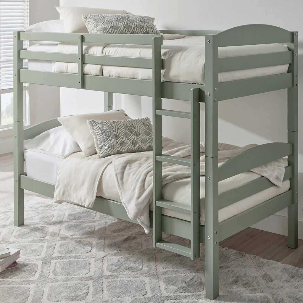 (2 pack)  Leighton Kids Solid Wood Twin-over-Twin Convertible Bunk Bed with Ladder and Guardrails, Sage Green