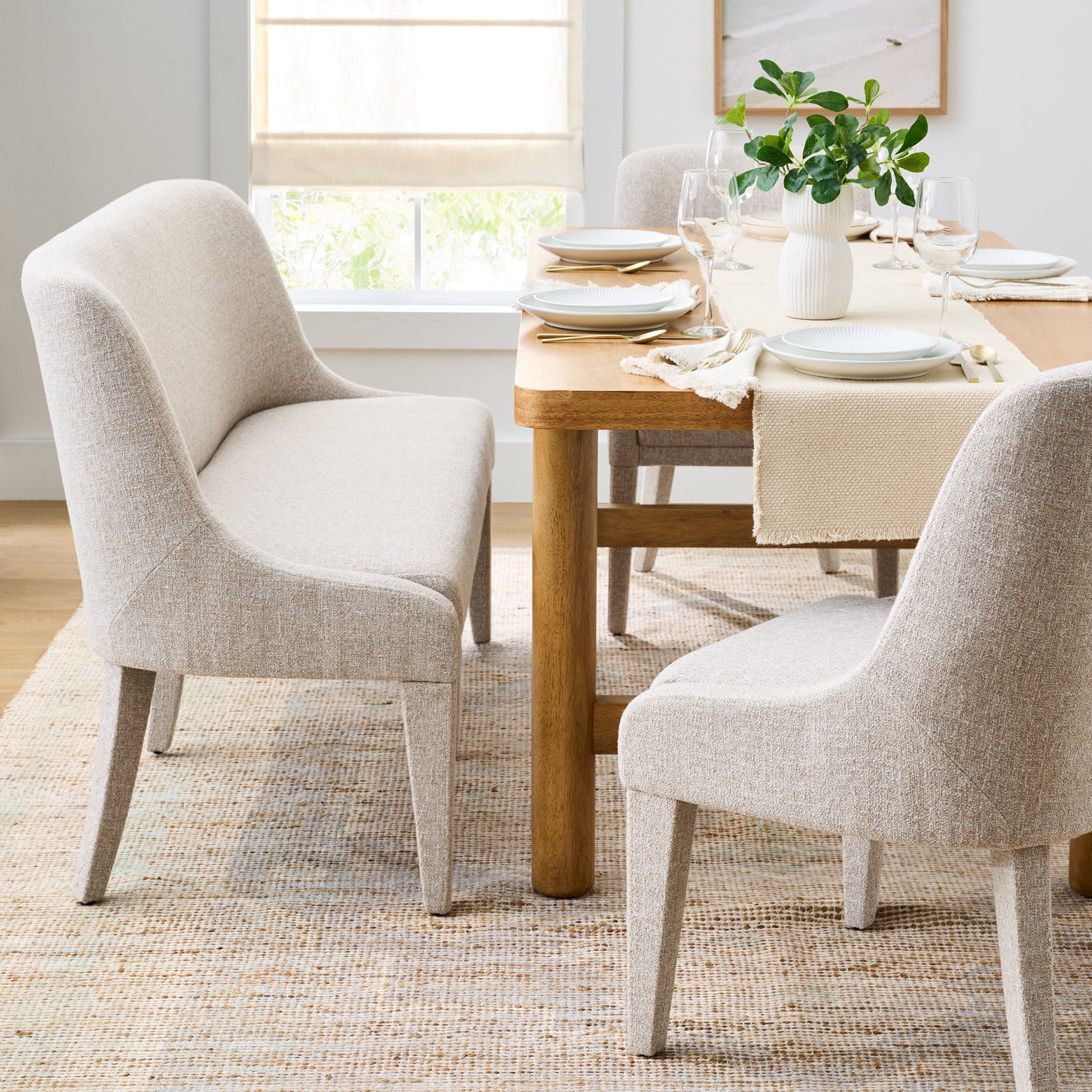  Windsor Upholstered Dining Bench, Wheat