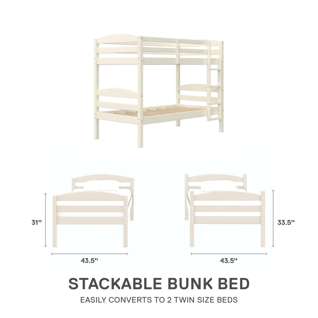  Leighton Solid Wood Twin-over-Twin Convertible Bunk Bed, Vanilla