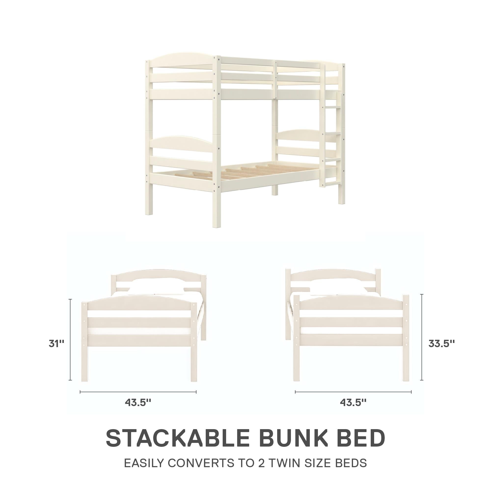  Leighton Solid Wood Twin-over-Twin Convertible Bunk Bed, Vanilla