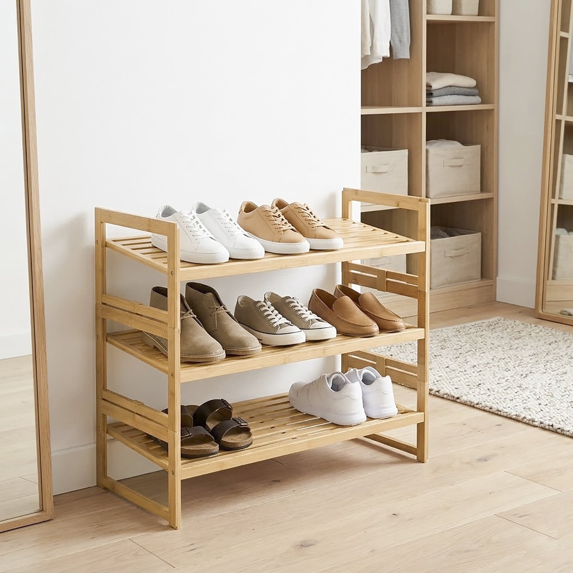  Bamboo 3-Tier Shoe Rack, Holds 9 Pairs
