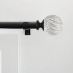  1" Matte Black and Clear Twisted Sphere Adjustable Single Curtain Rod, 32-120"