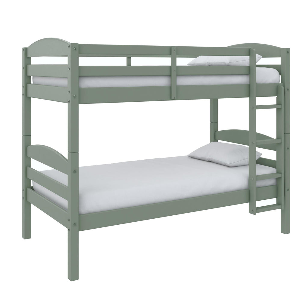 (2 pack)  Leighton Kids Solid Wood Twin-over-Twin Convertible Bunk Bed with Ladder and Guardrails, Sage Green