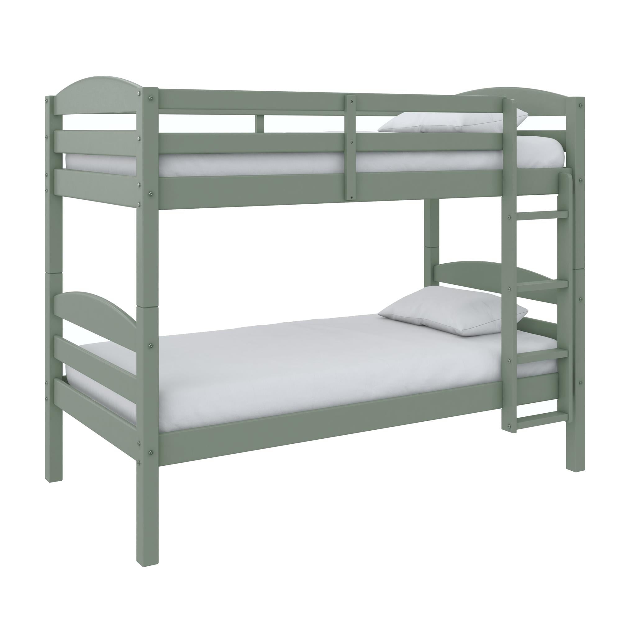 (2 pack)  Leighton Kids Solid Wood Twin-over-Twin Convertible Bunk Bed with Ladder and Guardrails, Sage Green