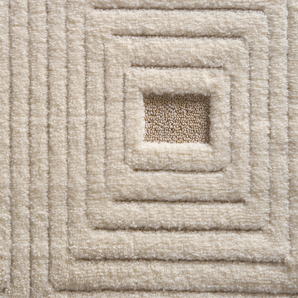  Tan/White Linear Square Geo High-Low Indoor Rug Runner, 2.5' x 7'