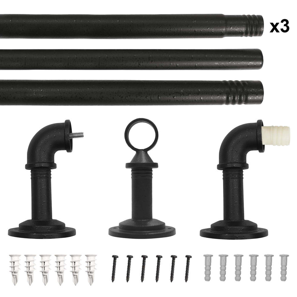  1" Wrought Iron Finish Industrial Pipe Single Curtain Rod 32-120"
