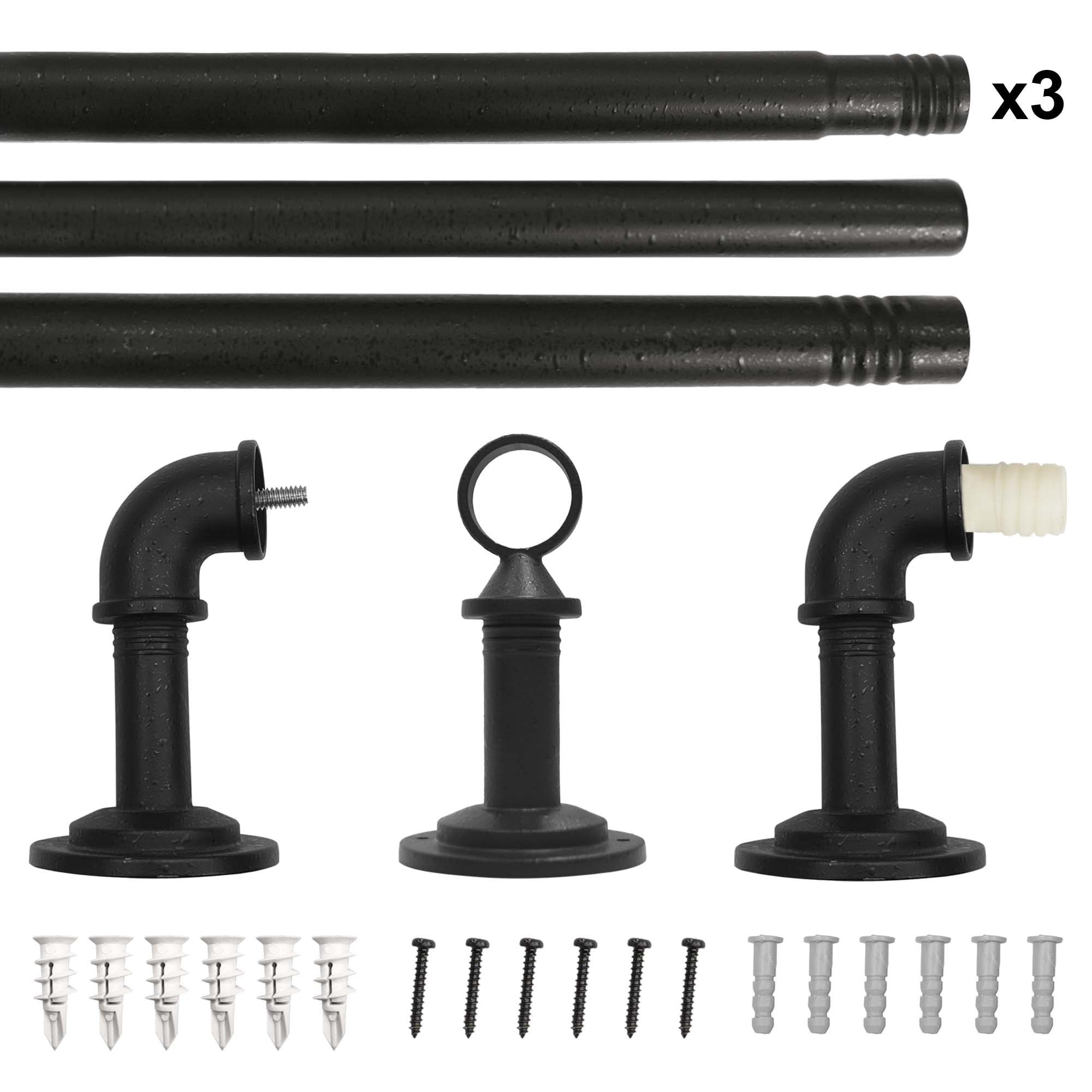  1" Wrought Iron Finish Industrial Pipe Single Curtain Rod 32-120"