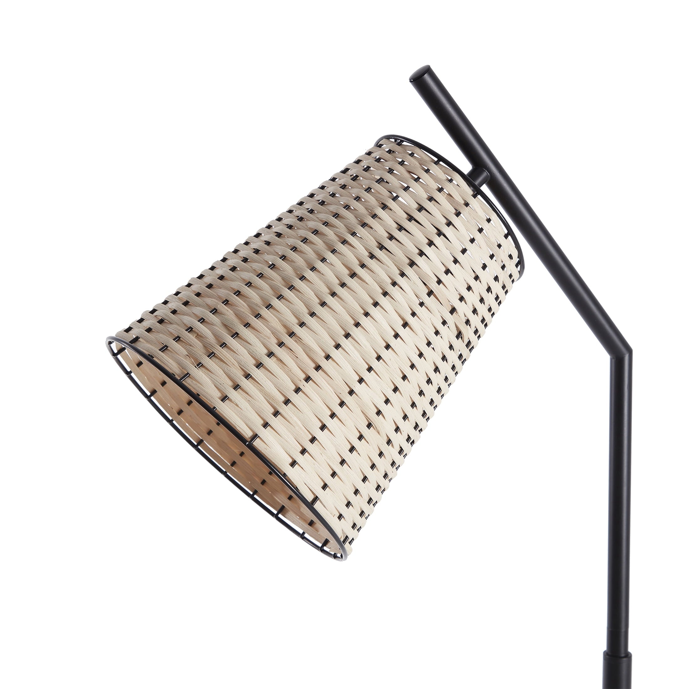  60� Boho Black Angled Floor Lamp with Natural Shade
