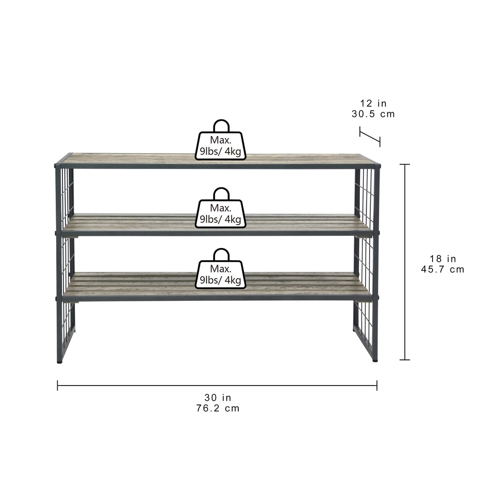  Decorative Gunmetal Grey Wood and Metal Shoe Rack