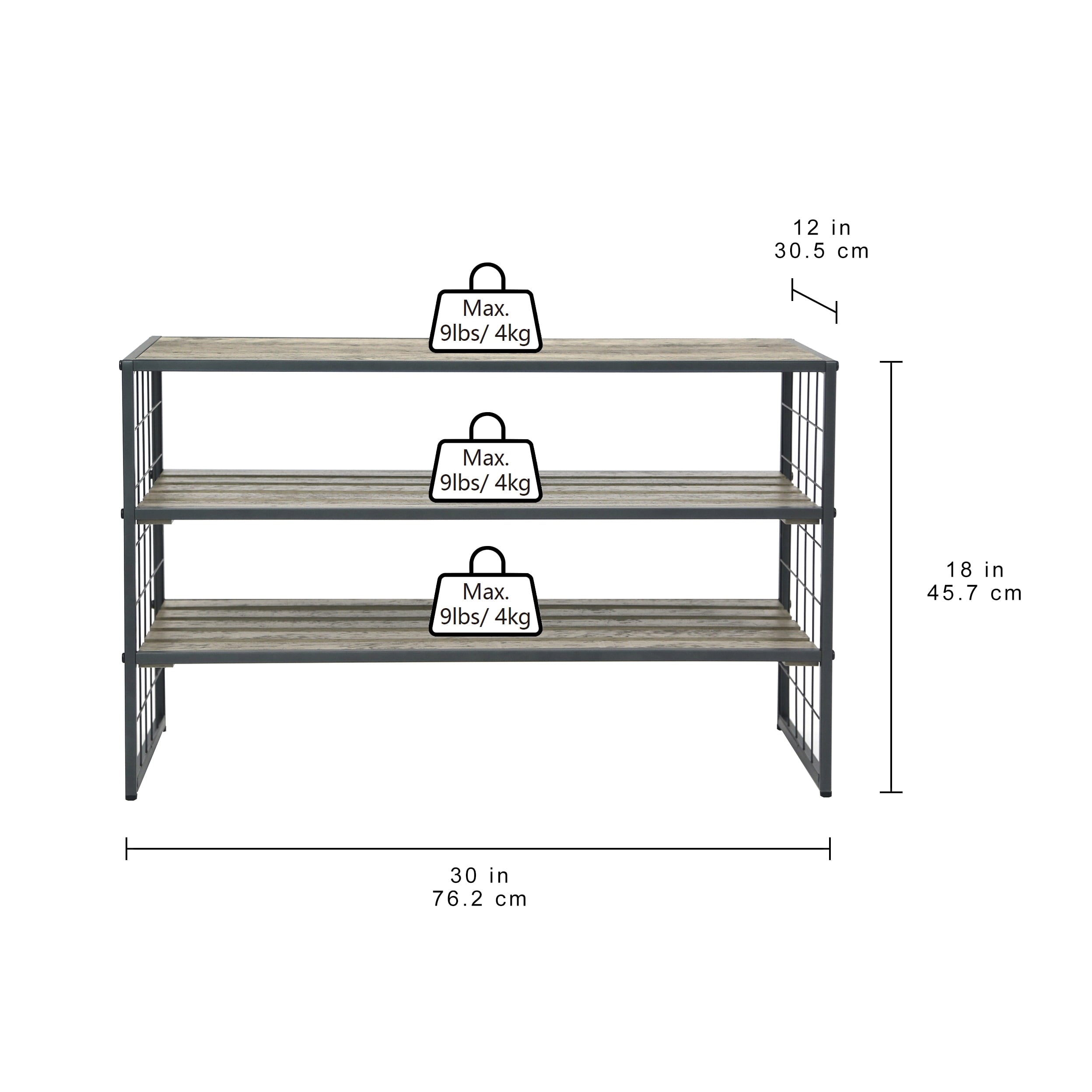  Decorative Gunmetal Grey Wood and Metal Shoe Rack